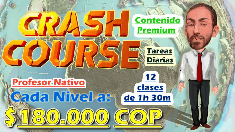 Clases intensivas virtuales de inglés por 180 mil pesos colombianos. Ejercicios virtuales, tareas diarias, 12 clases de 1 hora y 30 minutos.